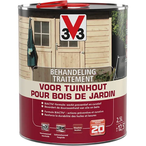 Traitement Behandeling V33 Fongicide Insecticide Schimmelwerend Kleurloos Incolore Hout Bois Insectenwerend Tuinhout Buiten Bois de jardin Extérieur